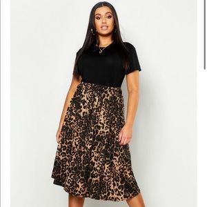 Plus Jersey Animal Print Midi Skater Skirt
